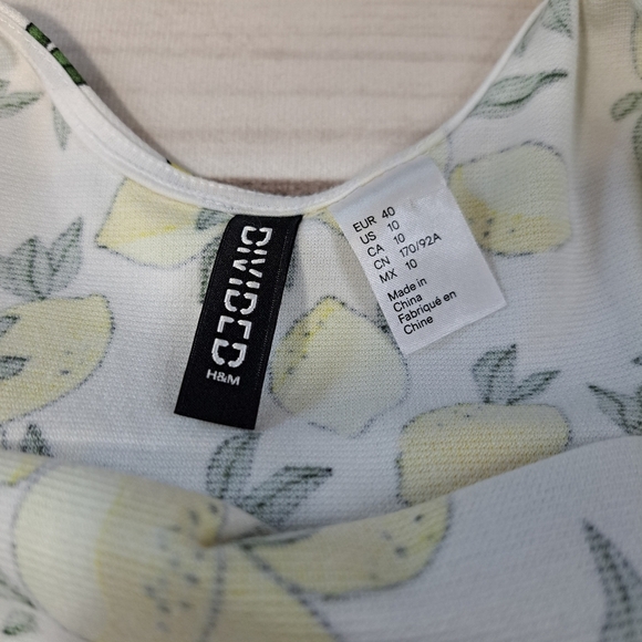 Divided Lemon Print Sleeveless Dress Size 10. Small Spot - Picture 3 of 8